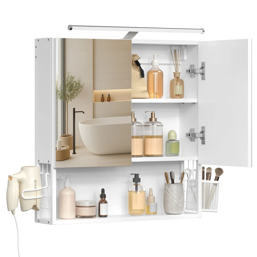 Armoire murale avec miroir et lampe LED