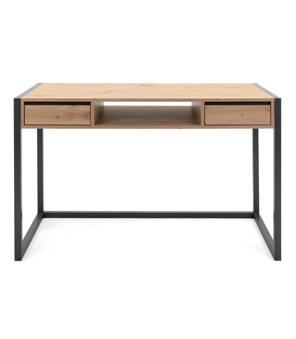 DENVER - Bureau Mural Industriel 2 tiroirs L120 cm - Décor Bois Clair