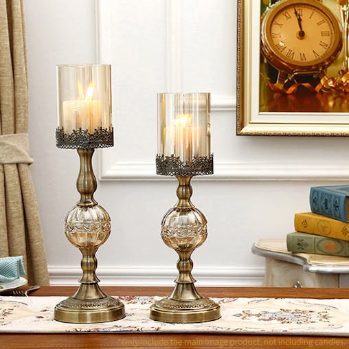 SOGA 2X 47cm Glass Candle Holder Candle Stand Glass/Metal