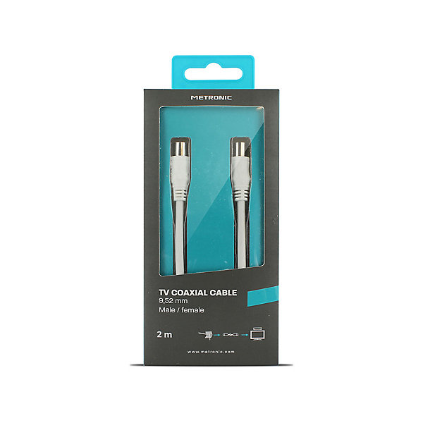 Câble TV coaxial 9,52 mm mâle/fem. 2 m - blanc - Metronic 338003