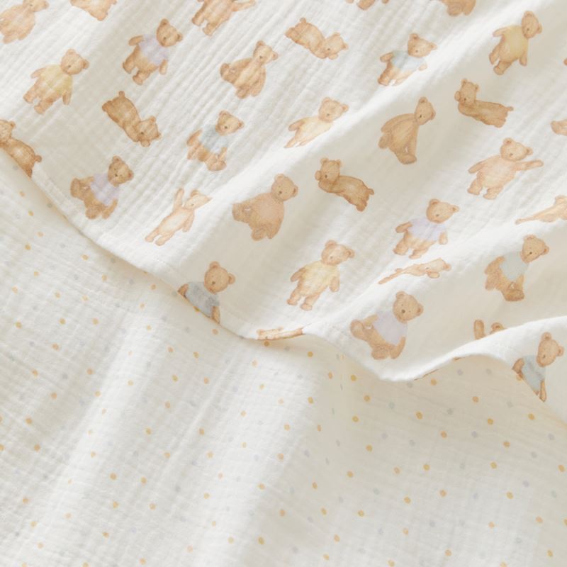Teddy Time Natural Cotton Muslin Baby Swaddles 2pk