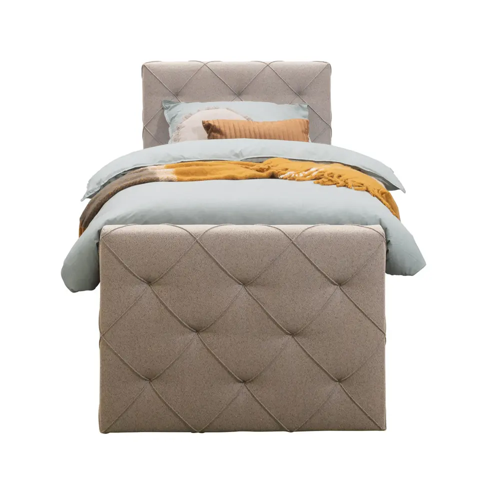 Boxspring met opbergruimte en voetbord Liv geruit - beige - 90x200cm