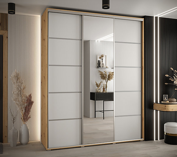 Armoire Davos 5 a portes coulissantes H. 235,2 x L. 200 x P. 45 3 portes