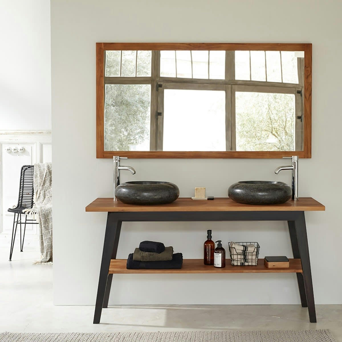 SARA - Meuble double vasque en teck massif 150 cm