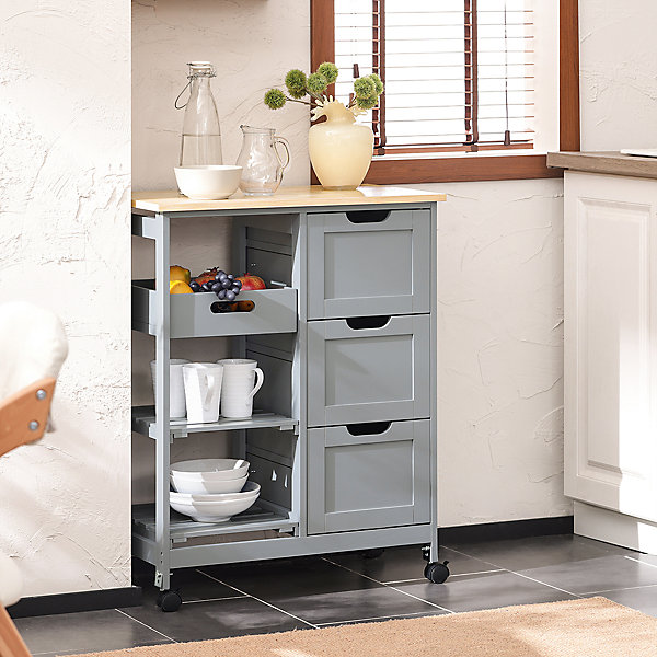 Chariot Service, Desserte Cuisine, Table Roulante, Meuble Rangement, Gris,FKW79-HG SoBuy