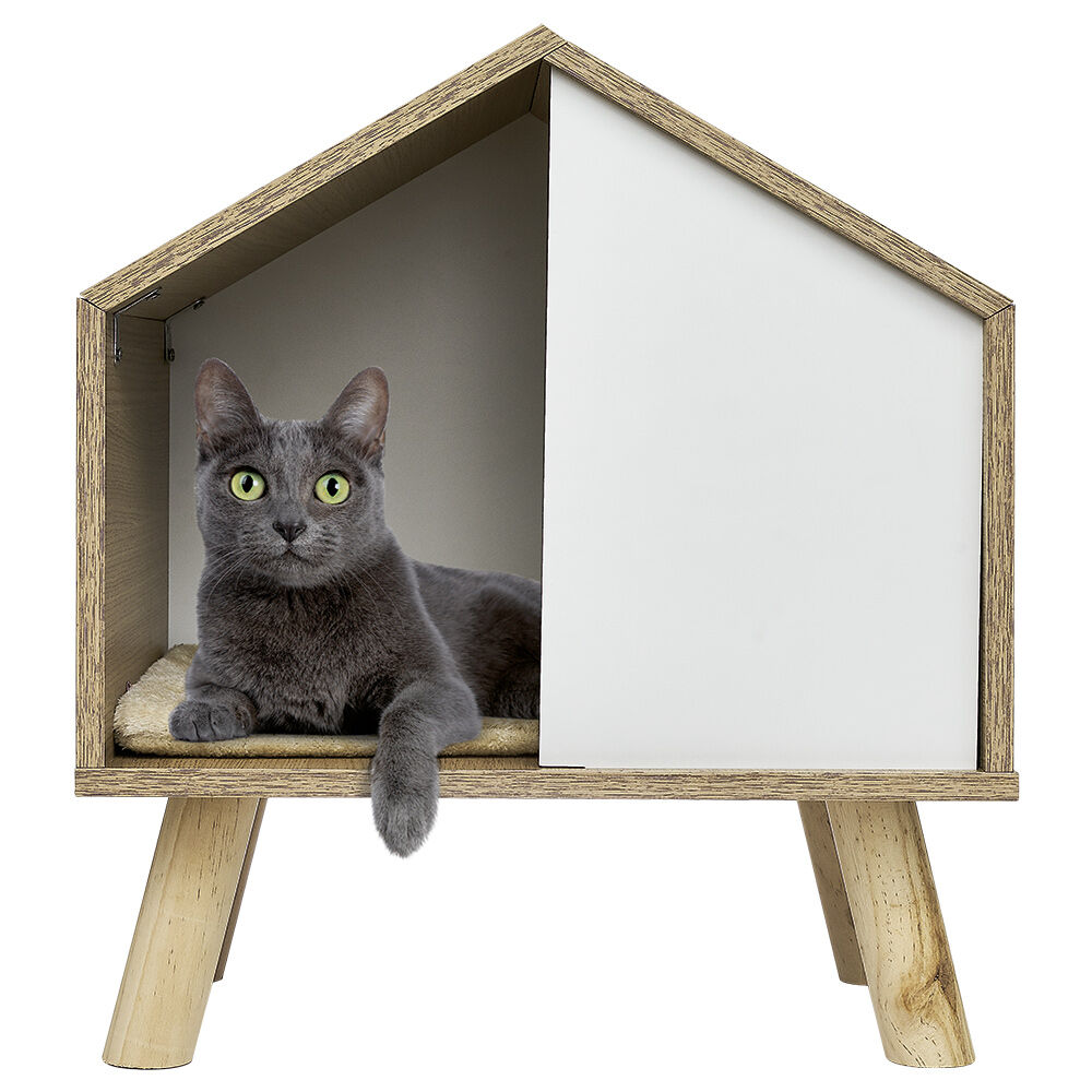 Maison pour chat niche sur pieds en pin H53,5 cm