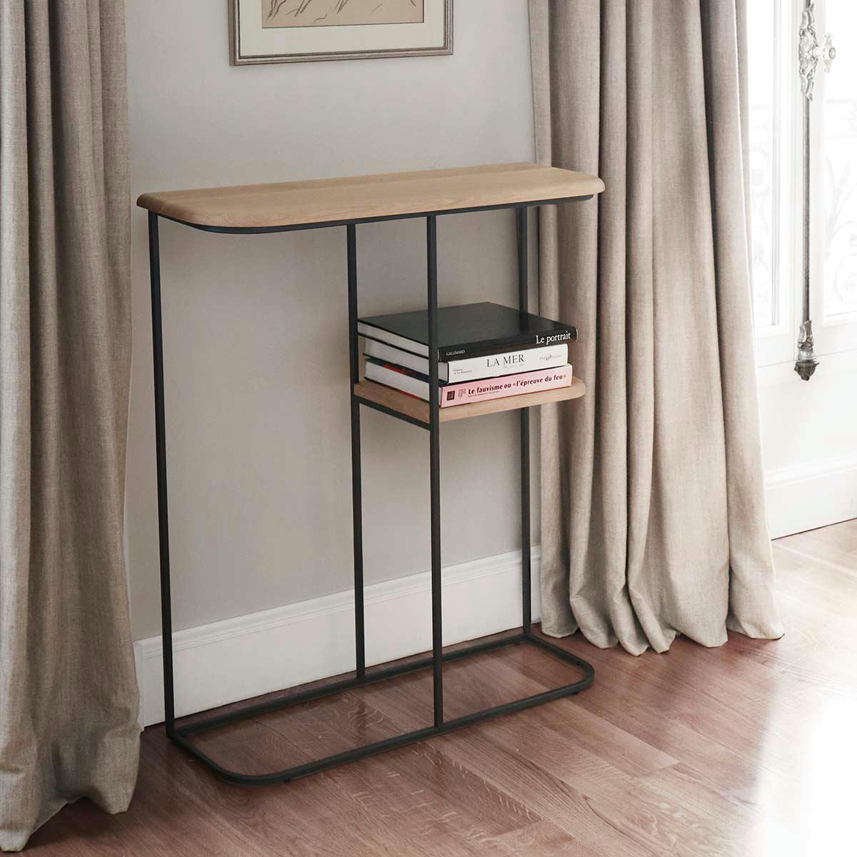 KLOE - Console haute en bois de chene et métal-90*80*26