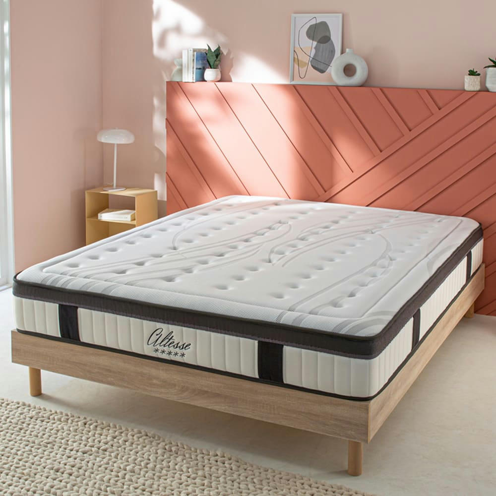 ALTESSE - Ensemble matelas à Mémoire de forme et sommier bois 140x200