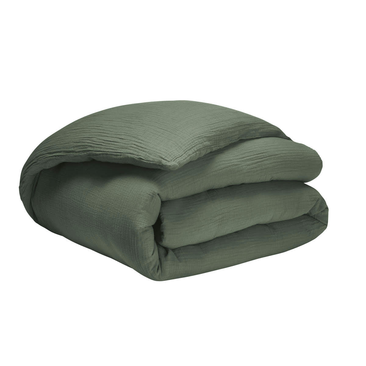 TENDRESSE - Housse de couette unie en gaze de coton vert 240x220