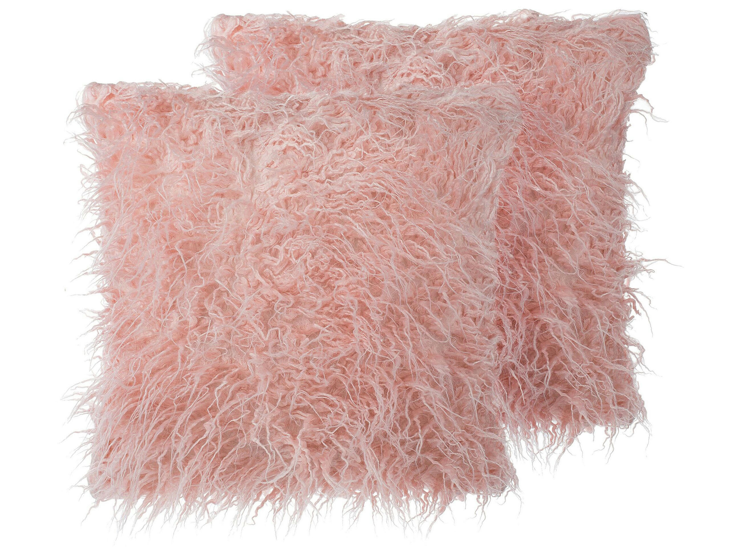 DAISY - Lot de 2 coussin décoratifs en fausse fourrure rose 45x12cm