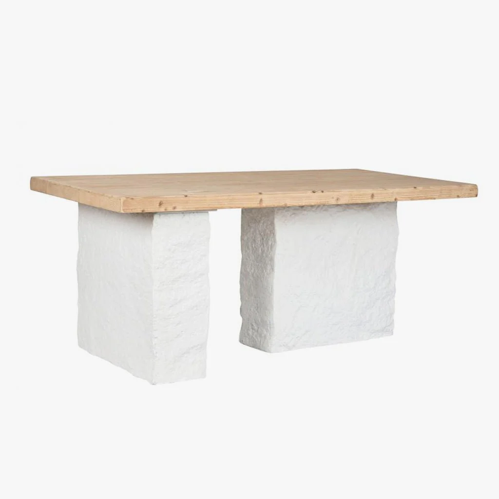 Mesa Refeição Branca com Tampo de Madeira ZENA