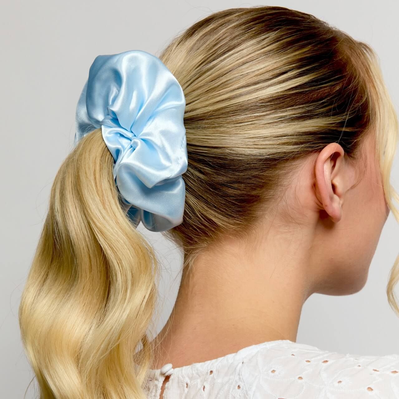 Silver Cloud Satin  Oversized Scrunchie Santorini Blue