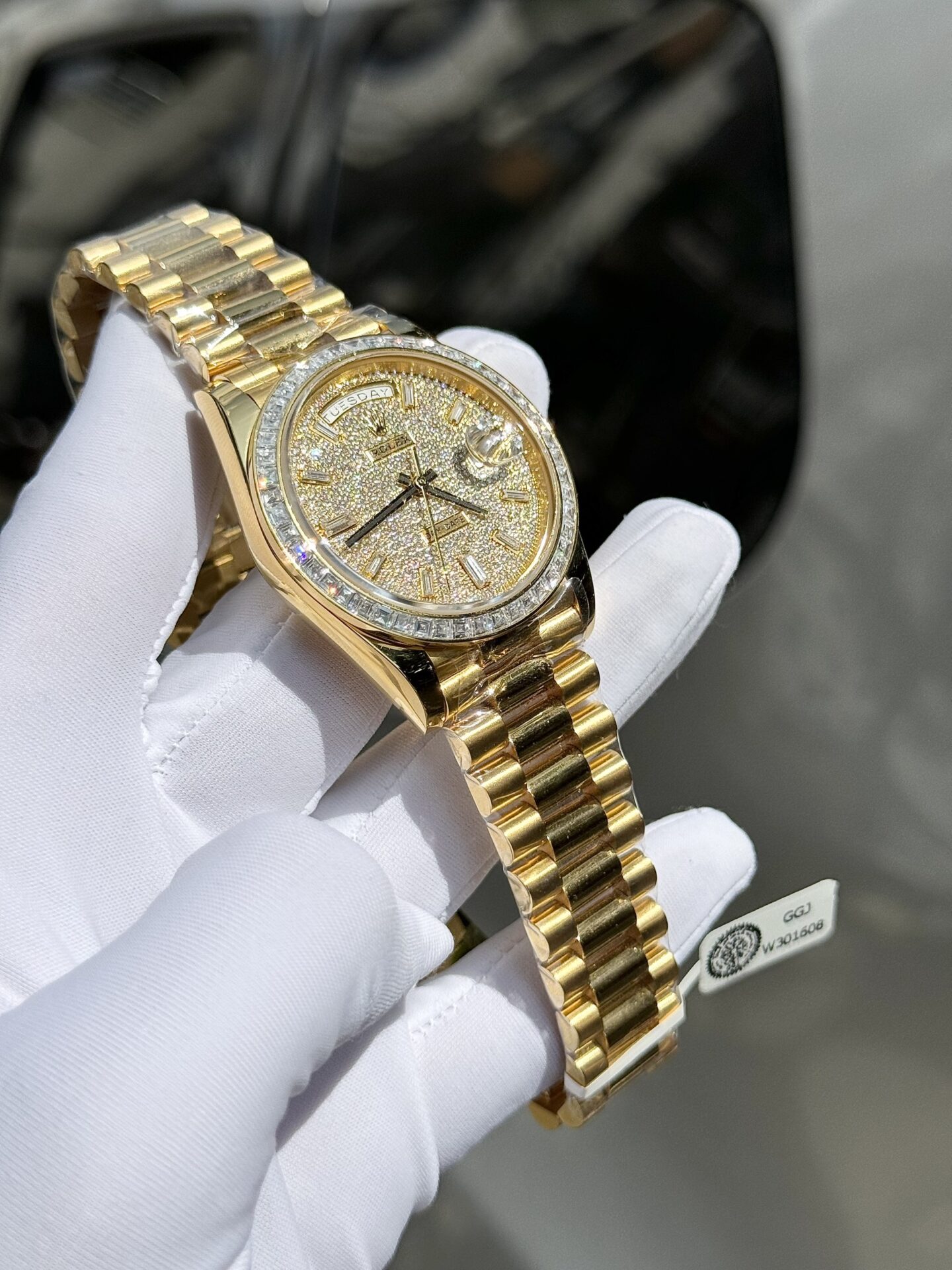 Rolex Day-Date YG Plated Diamond Dial Baguette Diamond 40mm Super Clone