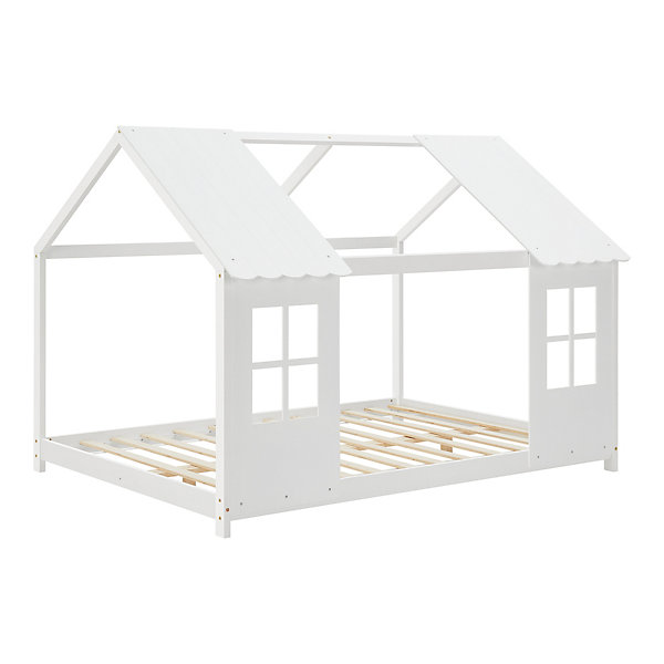 Lit cabane Tostedt pour enfant forme maison bois de pin 120 x 200 cm blanc en.casa