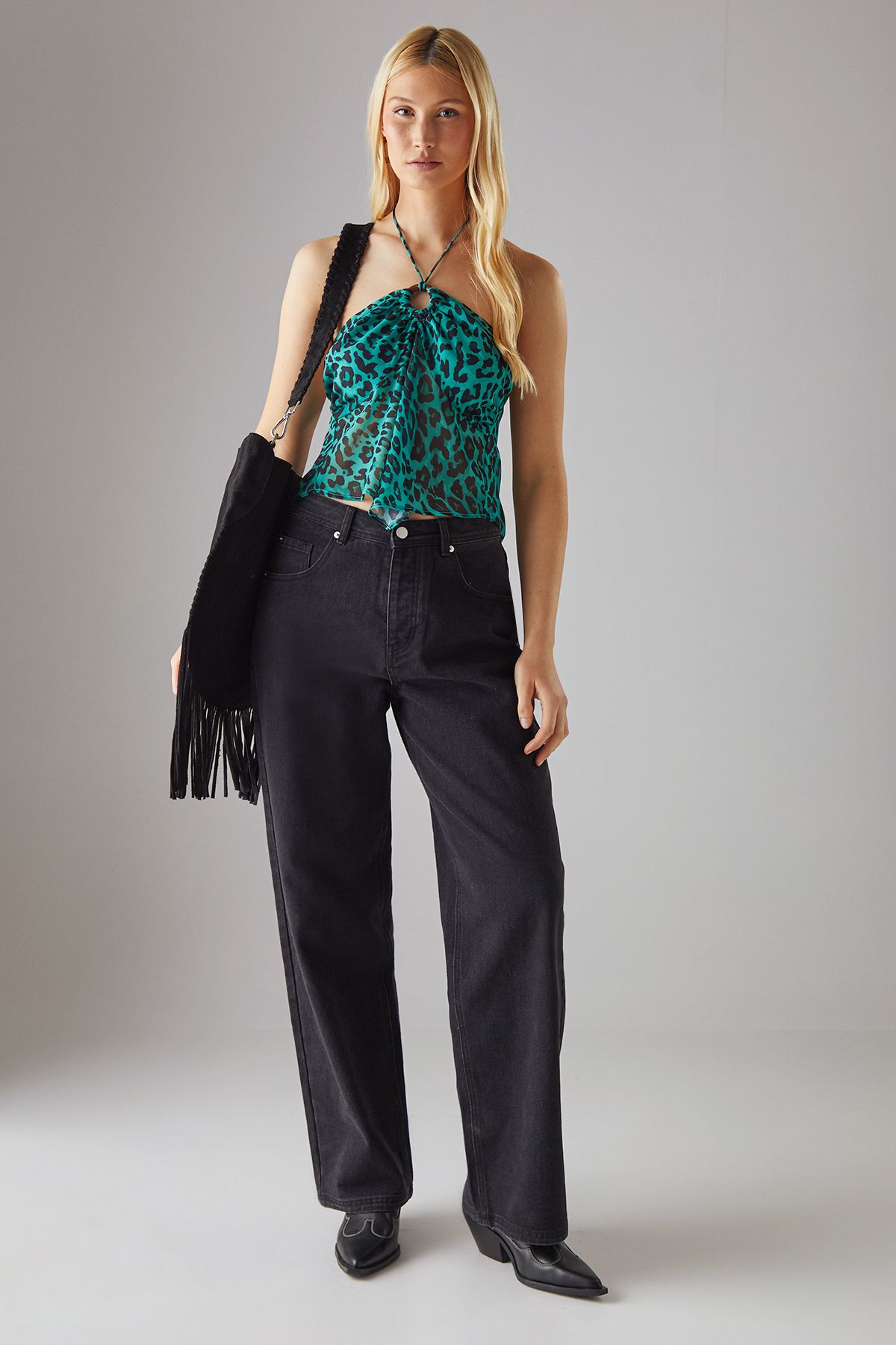 Warehouse Chiffon Halter Keyhole Crop Top
