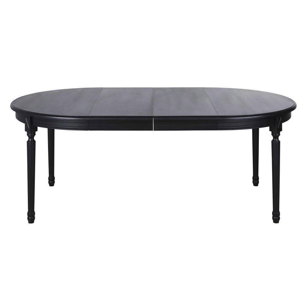 Louis - Table à manger ronde extensible noire 6/8 personnes L120/200