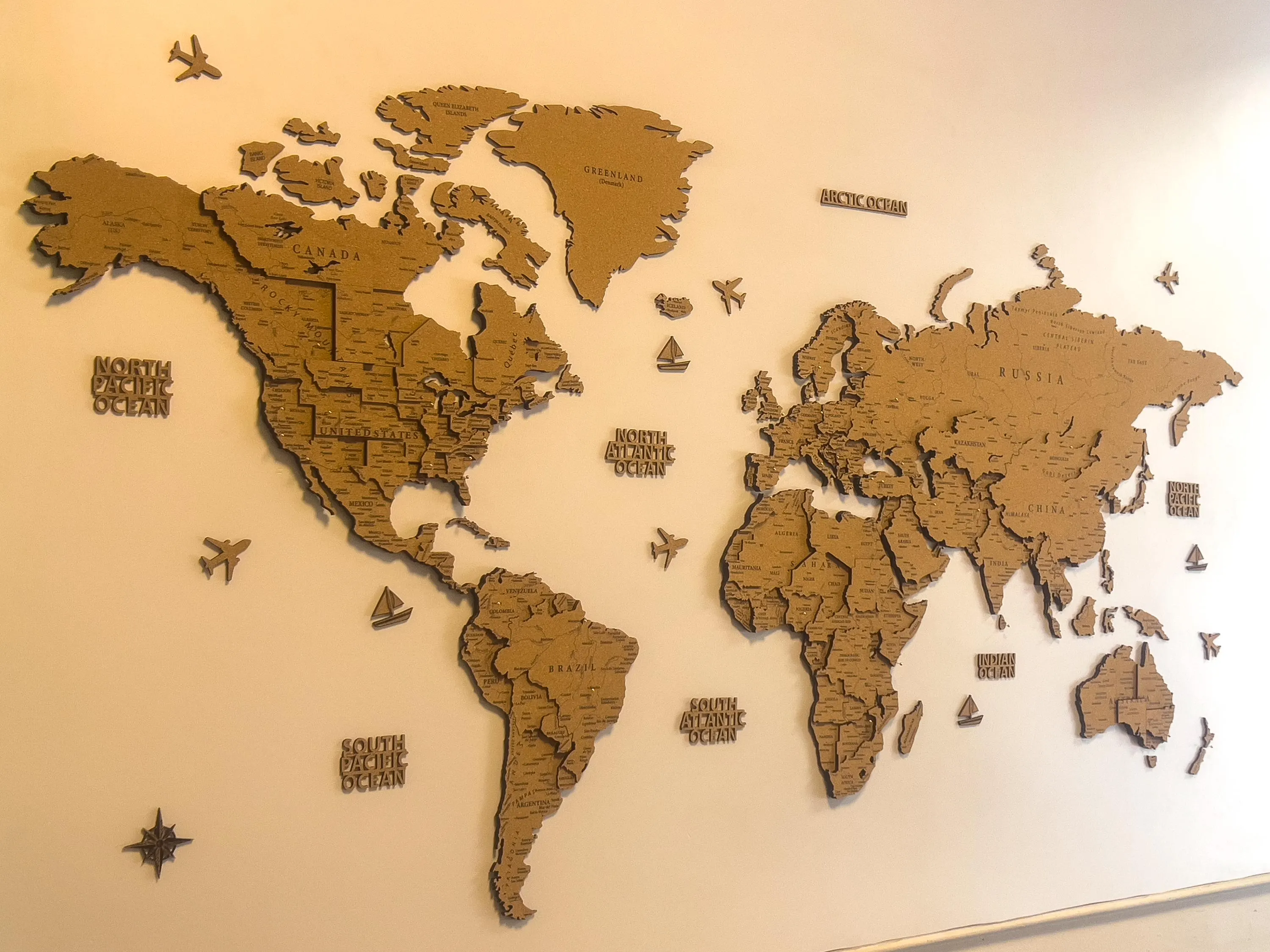 3D Cork World Map with Free Pins: Travel Pin Board, Home & Office Decor map