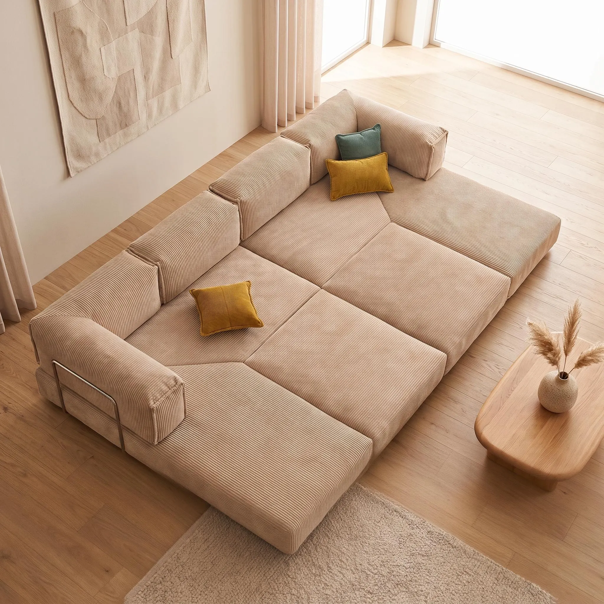 Beige Modular Seating Sofa, Luxury Lounge Couch, Plush Velvet Sofa Bed, Living RoomDecor, Cozy Lounge Couch,