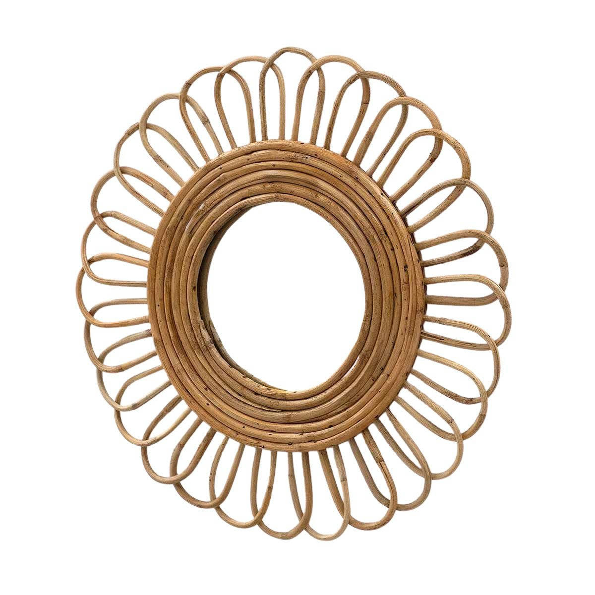 MOKA - Miroir rond en rotin lili  bois clair D48