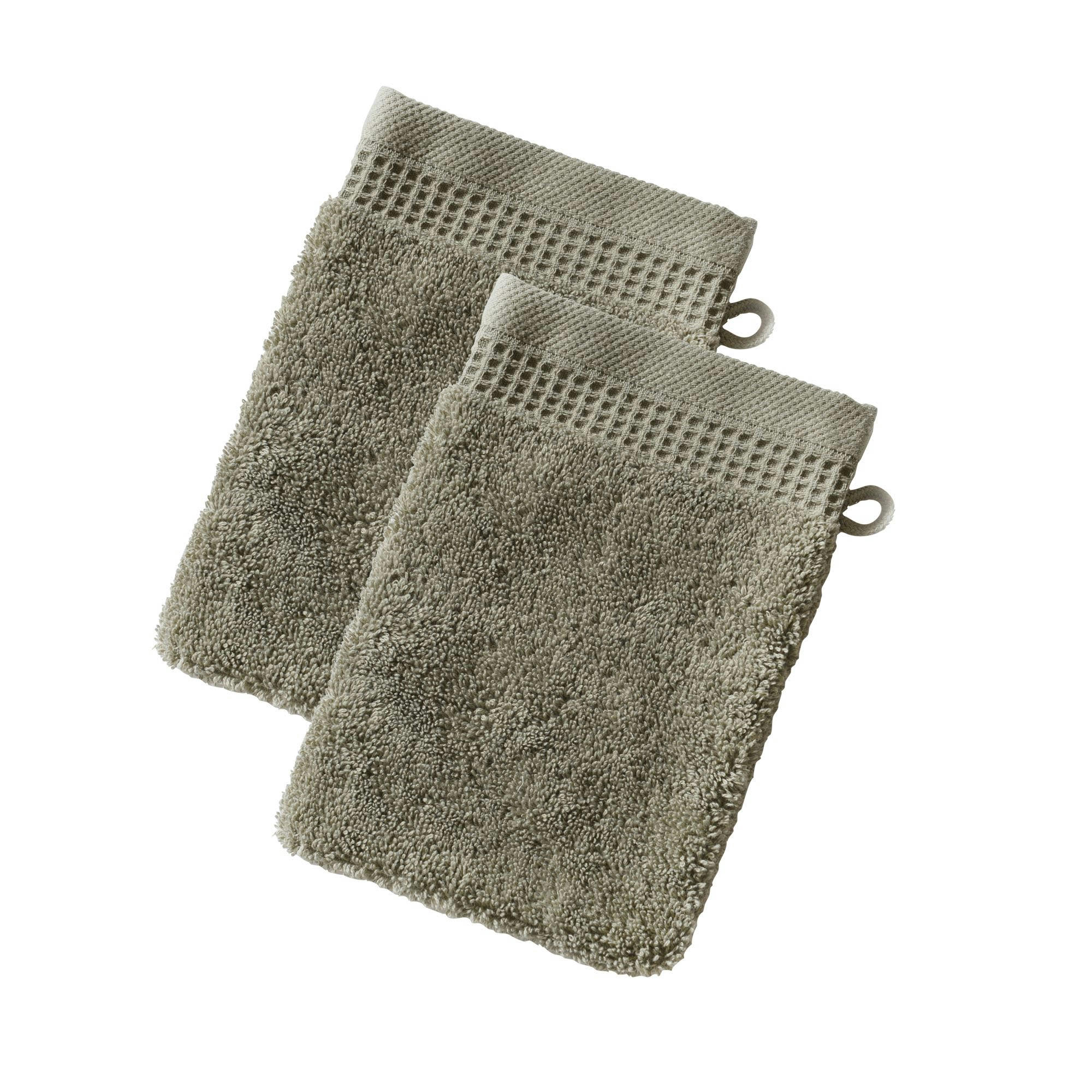 BEESPONGE - Lot de 2 gants de toilette 15x21 vert kaki en coton 500 g/m²