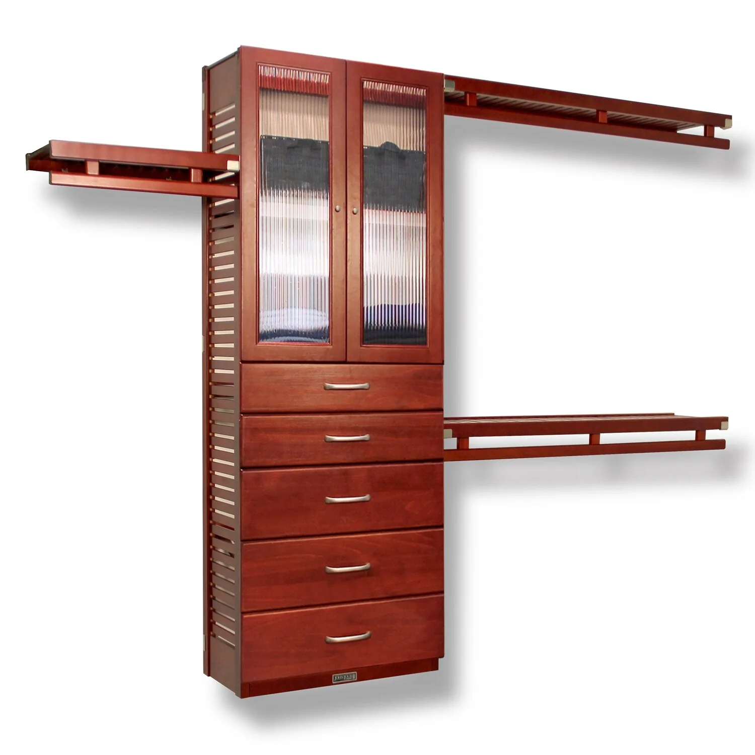 John Louis Home Solid Wood Reach-In Simplicity Closet System with 5-Drawers and Doors Red Mahogany
