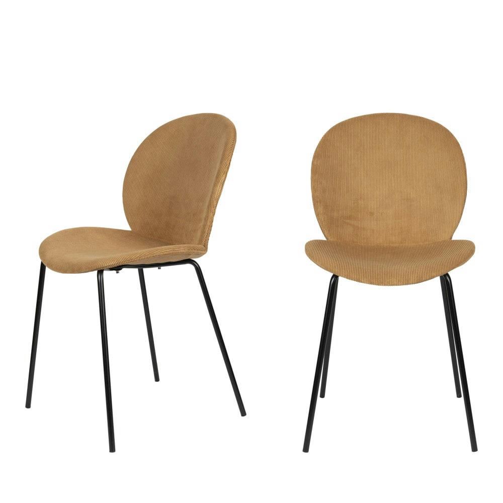BONNET - Lot de 2 chaises en velours côtelé et métal ocre