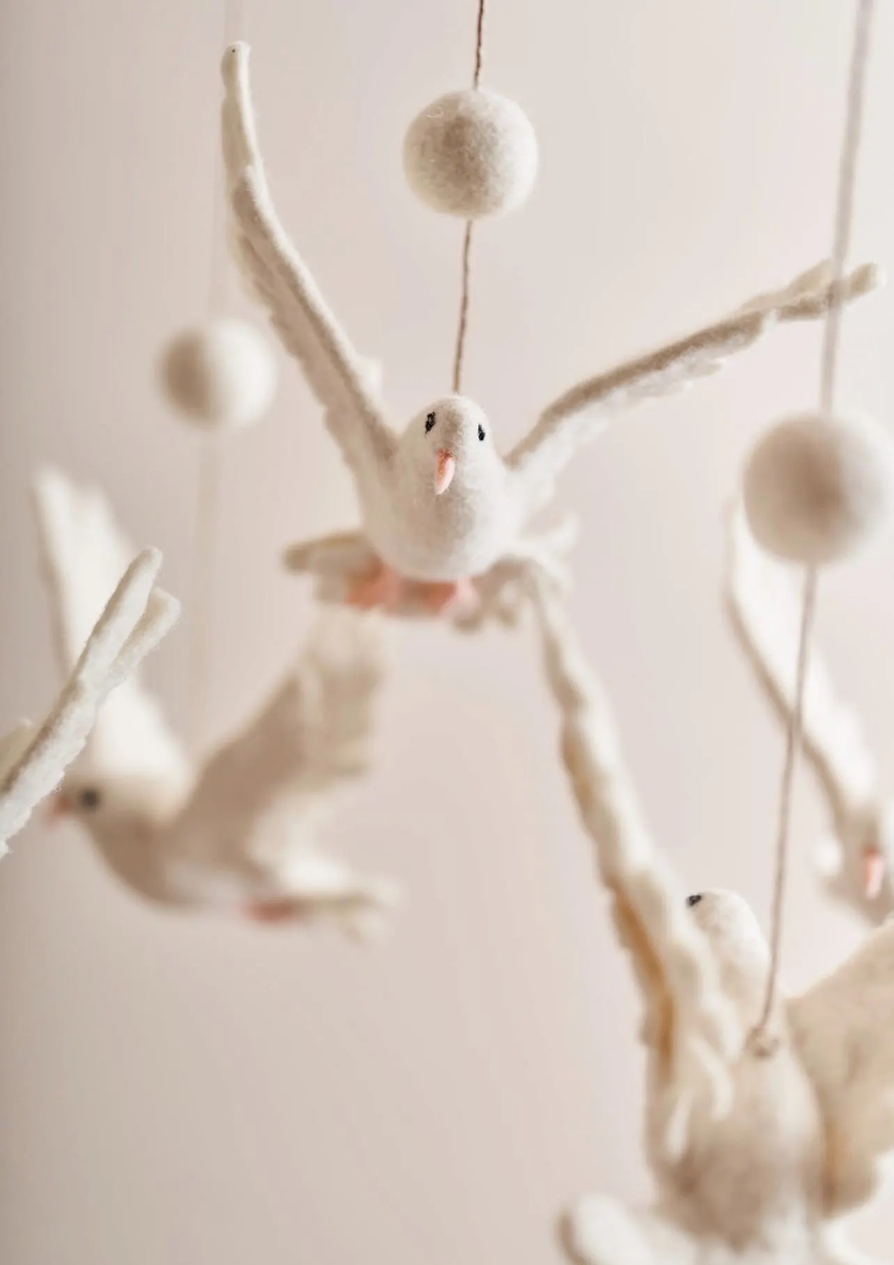 Felt Dove Baby Mobile: Handmade Organic Nursery Decor