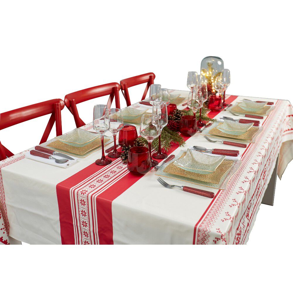 Toile cirée au mètre décor Renne rouge blanc