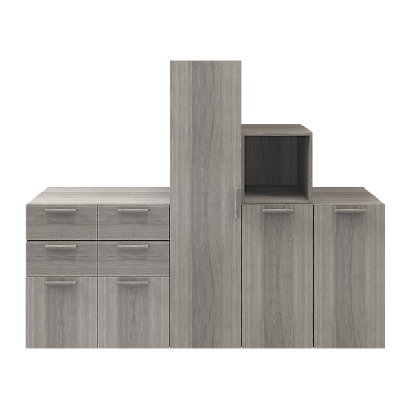 Ensemble de meubles de rangement portes battantes et tiroirs effet chêne grisé GoodHome Atomia H. 150 x L. 187,5 x P. 47 cm