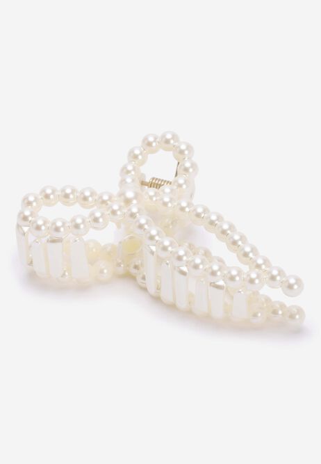 Womens Cream Pearl Bow Hair Clip