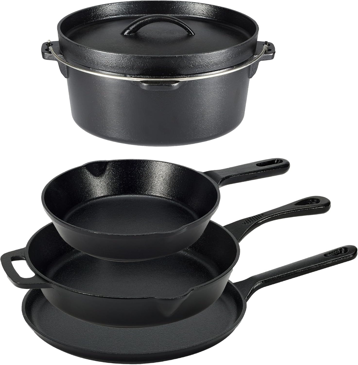 Amazon Basics Pre-Seasoned Cast Iron 5-Piece Cookware Set, Oven Safe, Cooks Evenly, 14.17 x 12.2 x 10.63 in, Black