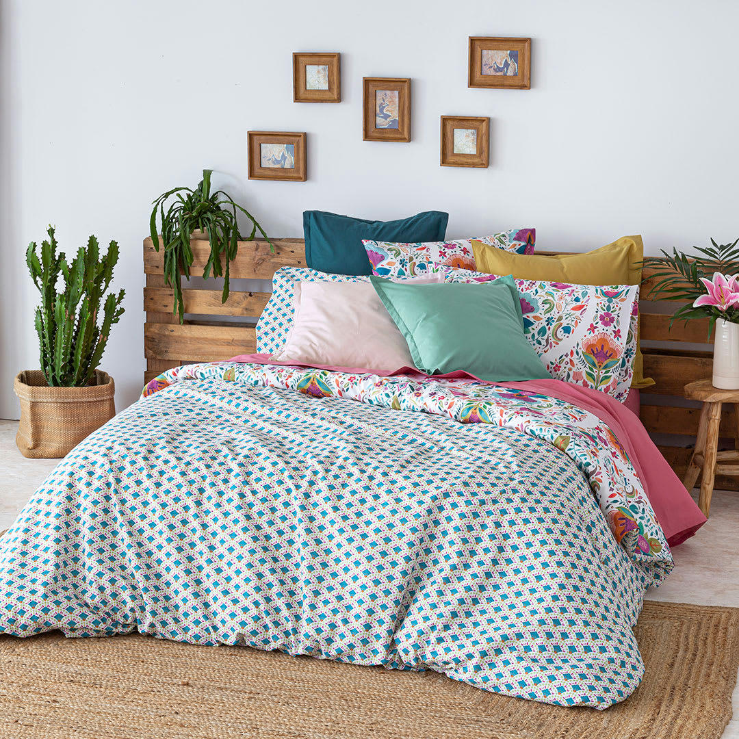 SHIRE HDC - Housse de couette réversible en coton  140x200 cm multicolore