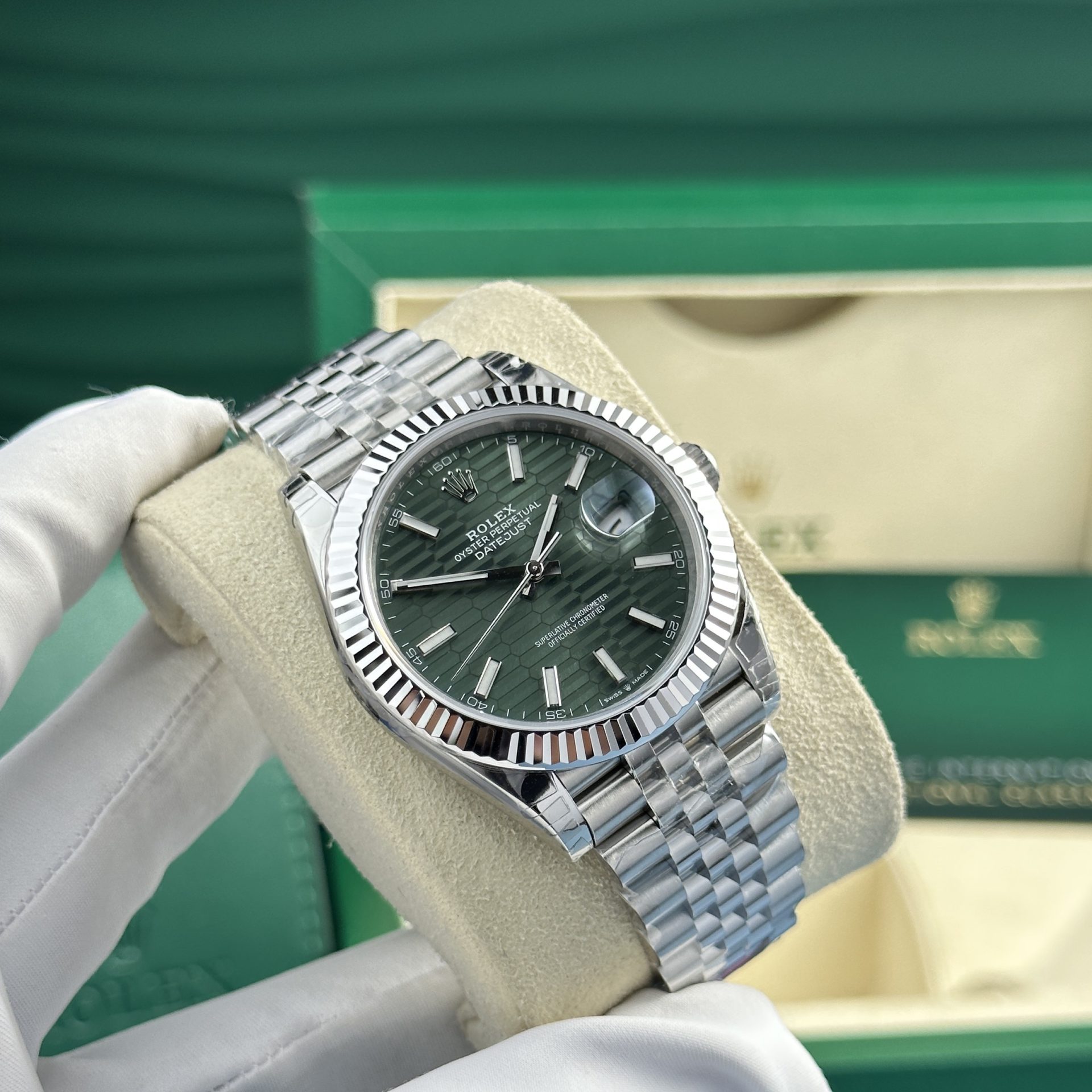 Rolex Datejust 126334 904L Steel Green Motif Dial 41mm Jub Super Clone