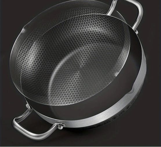 NNEOBA 30cm Stainless Steel Non-Stick Frying Pan with Glass Lid Silver
