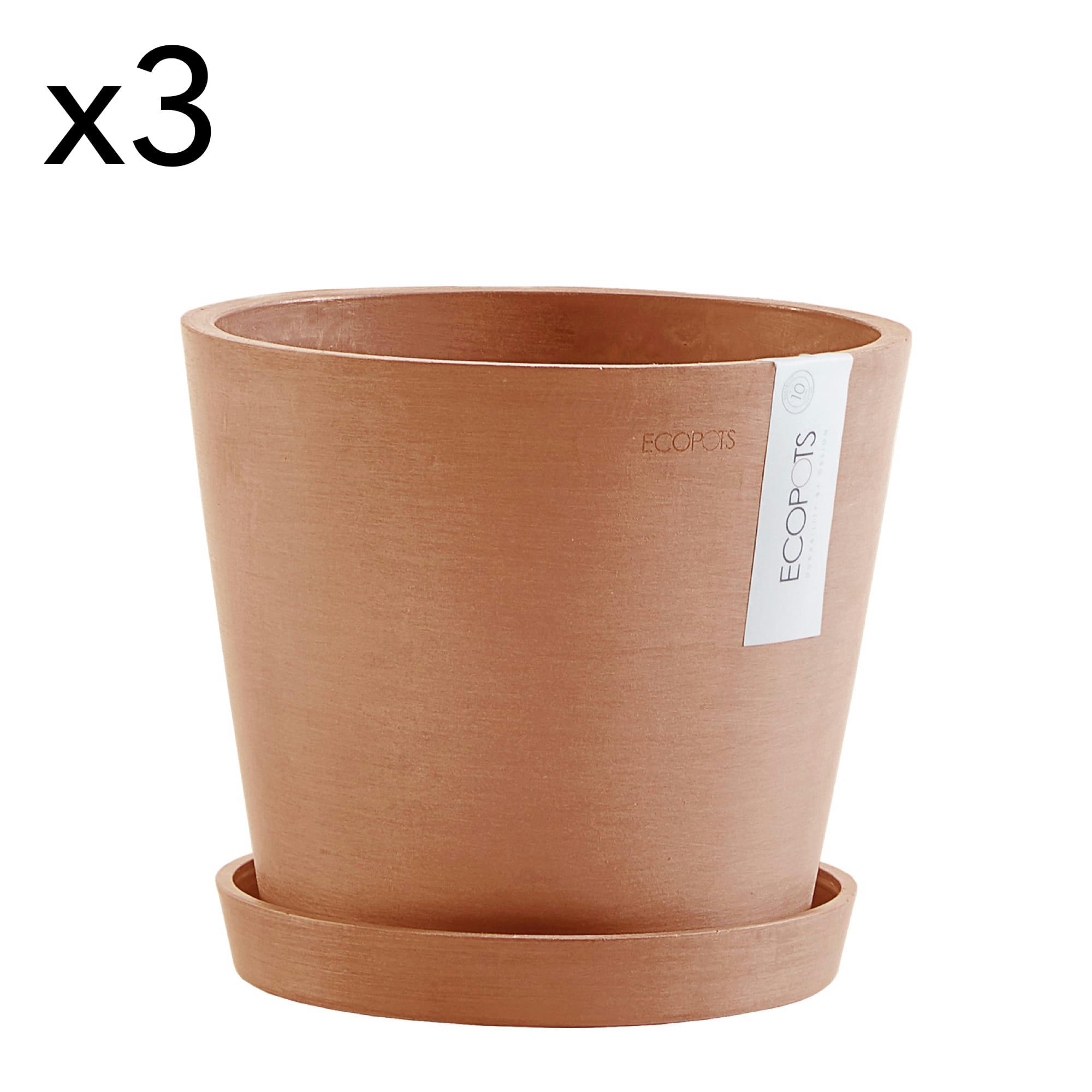 AMSTERDAM - Pots de fleurs avec soucoupe terracotta D20 - lot de 3