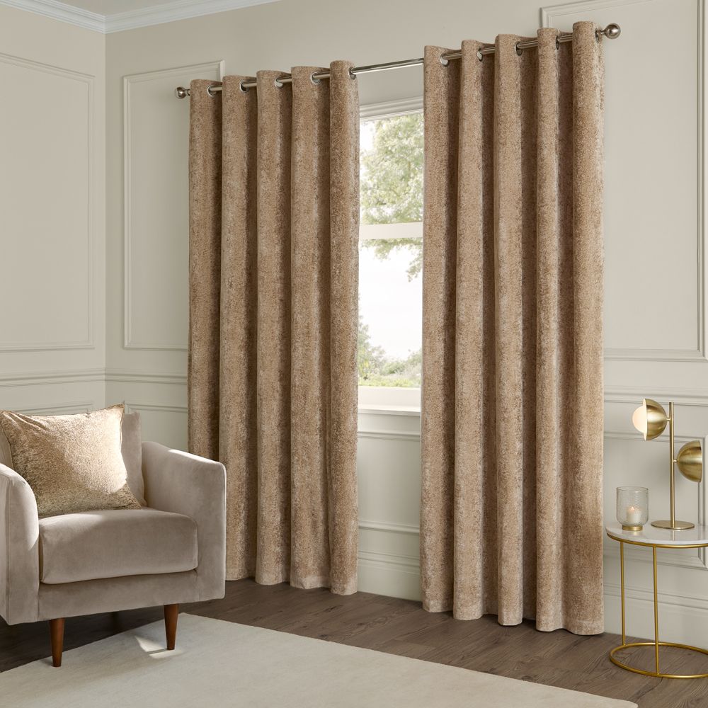 Paoletti Lustre Velvet Fully Lined Eyelet Curtain Pair