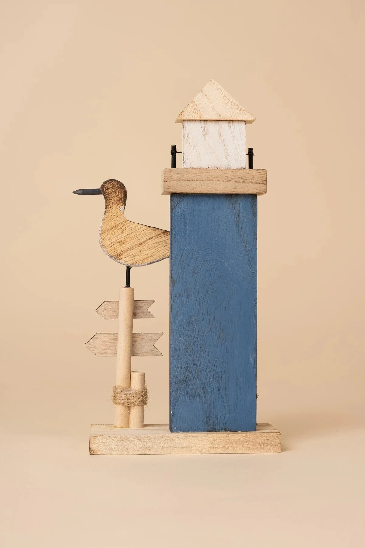 Wooden Coastal Lighthouse Decor with Seagull
