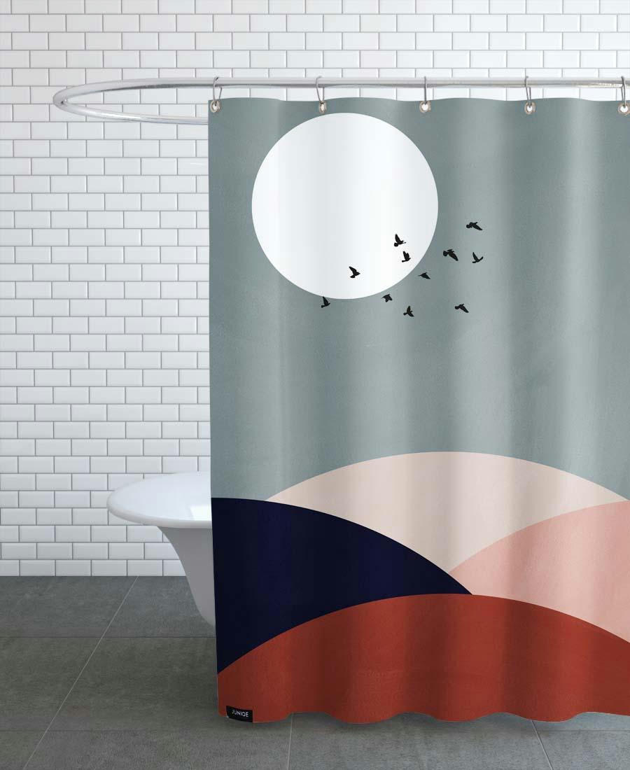 HILLSCAPE II - Rideau de douche en polyester en gris & rouge 150x200