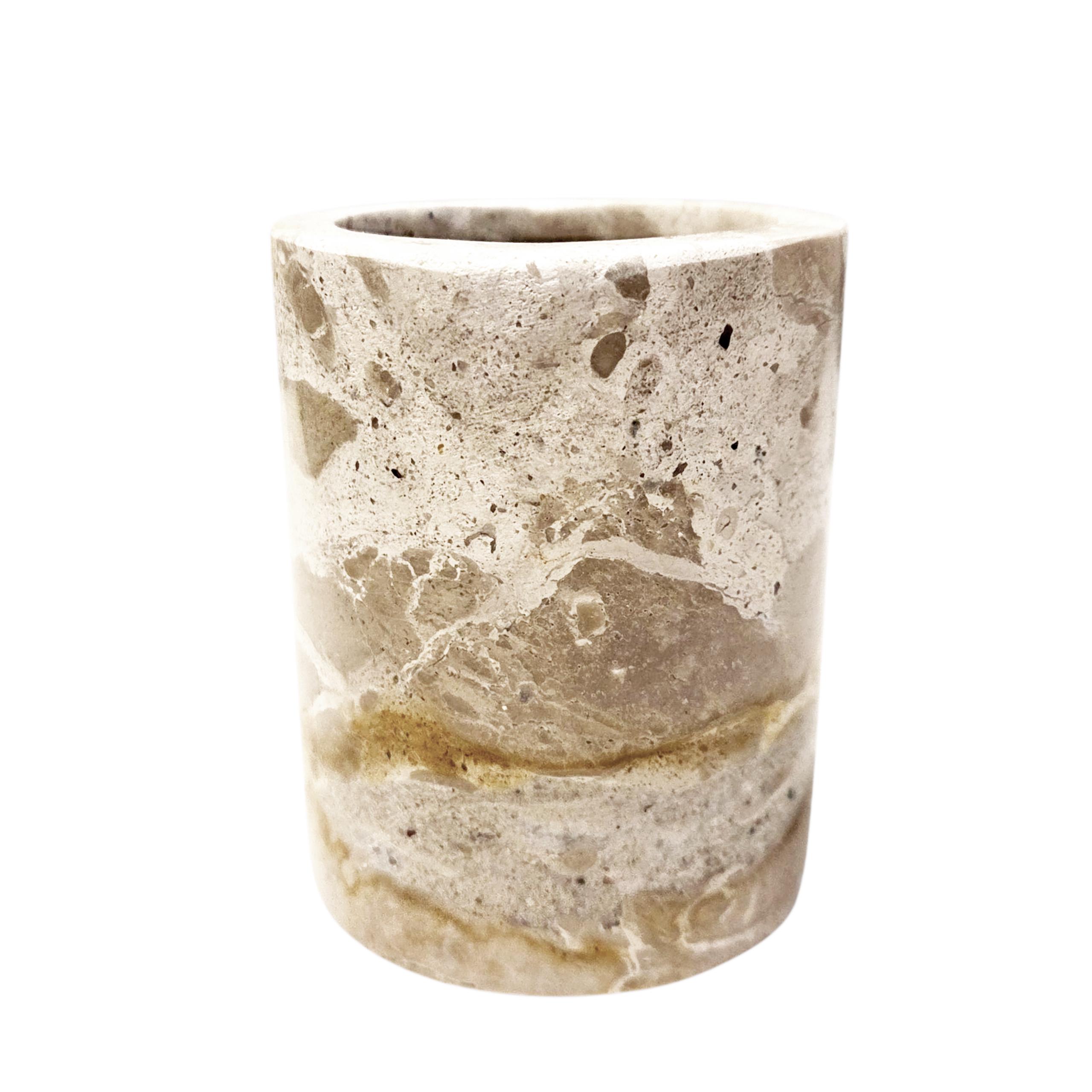 Beige Marble Toothbrush Mug | Natural Stone Pot | Makeup Brush Holder | Bathroom Organiser