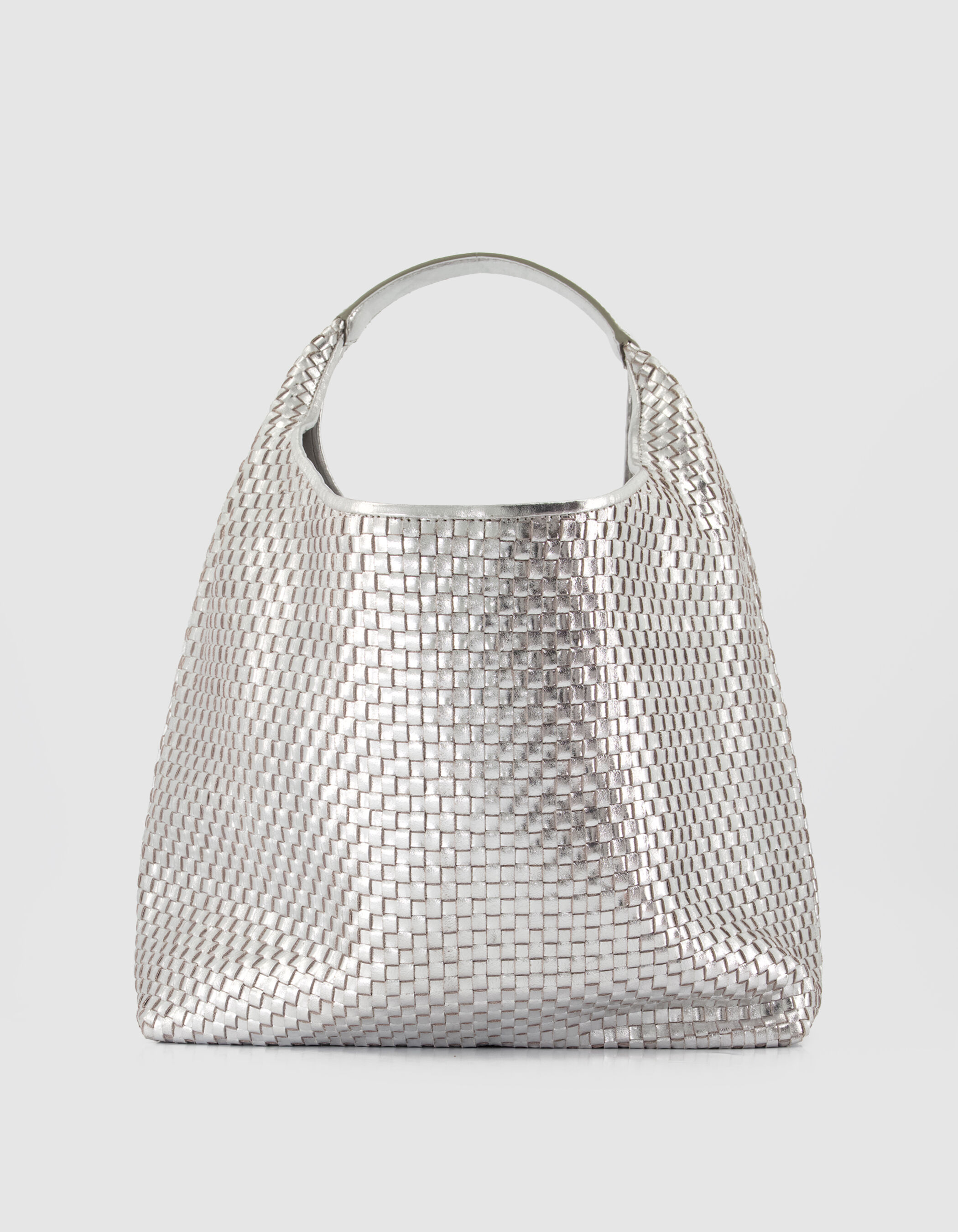 Sac Hobo argenté cuir tressé Taille L Femme