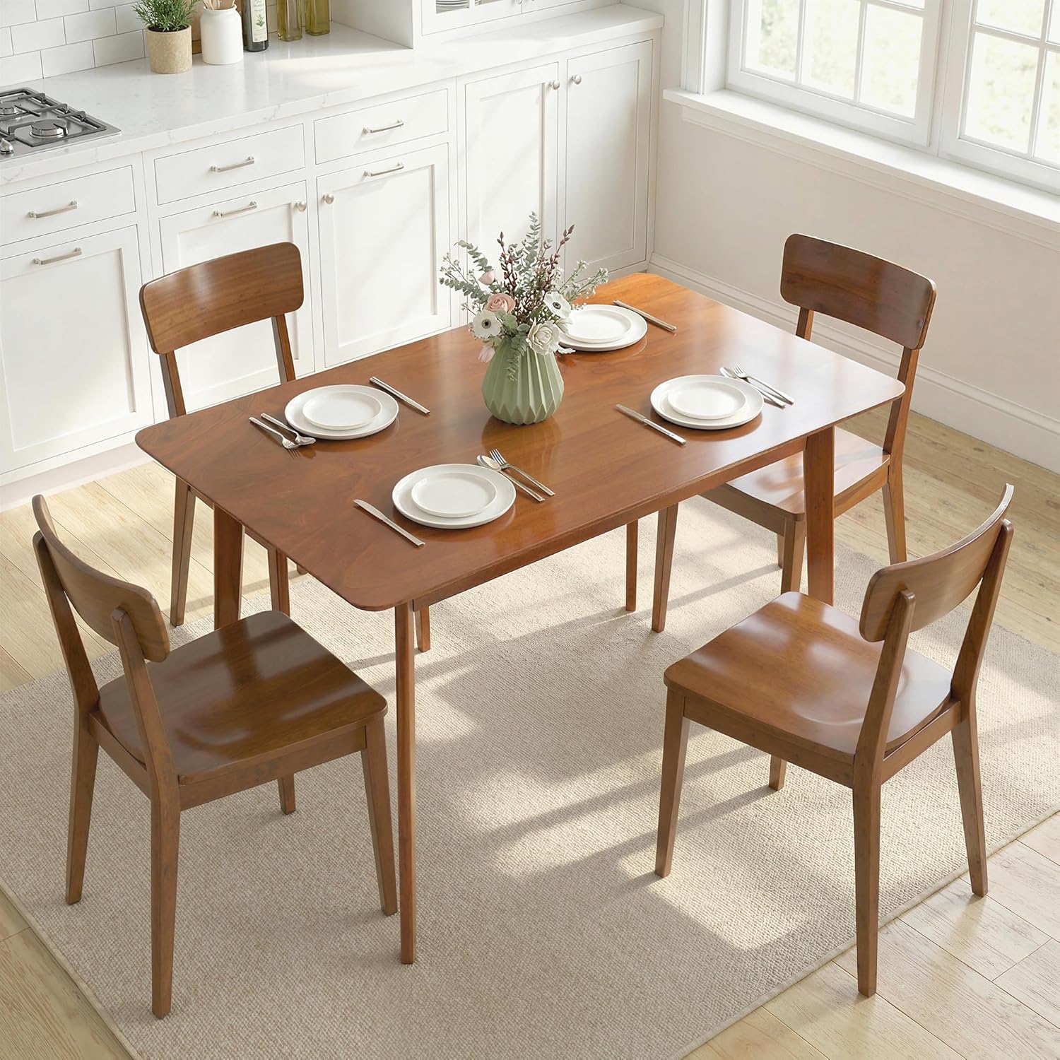 HOMCOM 47 Mid-Century Modern Dining Table for 4, Rectangular Kitchen Table with Wood Grain Finish, Tapered Legs, Wood Frame for Small Spaces, Dining Room, Apartment, Easy to Assemble, Walnut