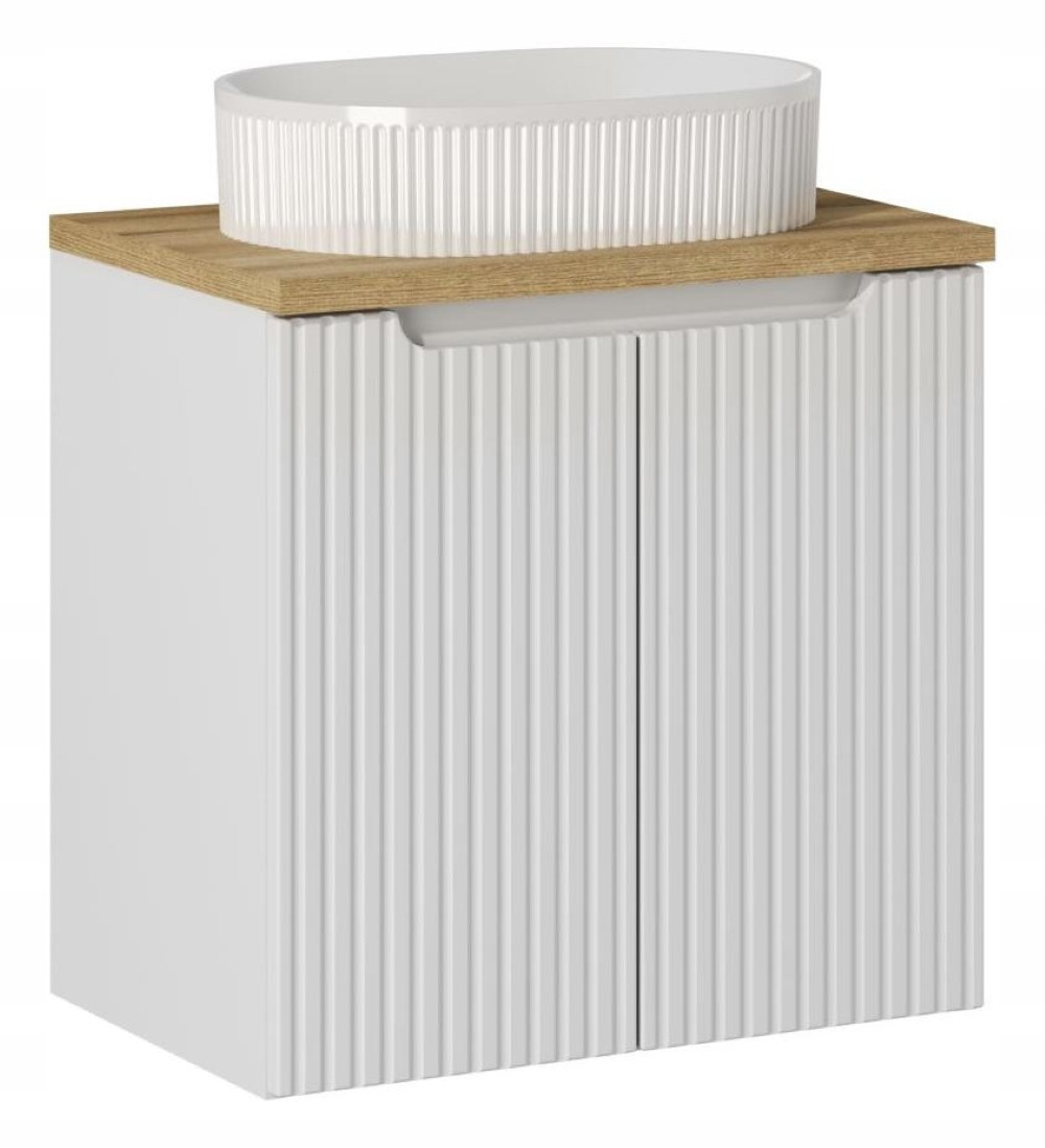 Szafka Z Umywalką 60 cm BLAT DĄB 2 Drzwi Ryfle NOVA WHITE