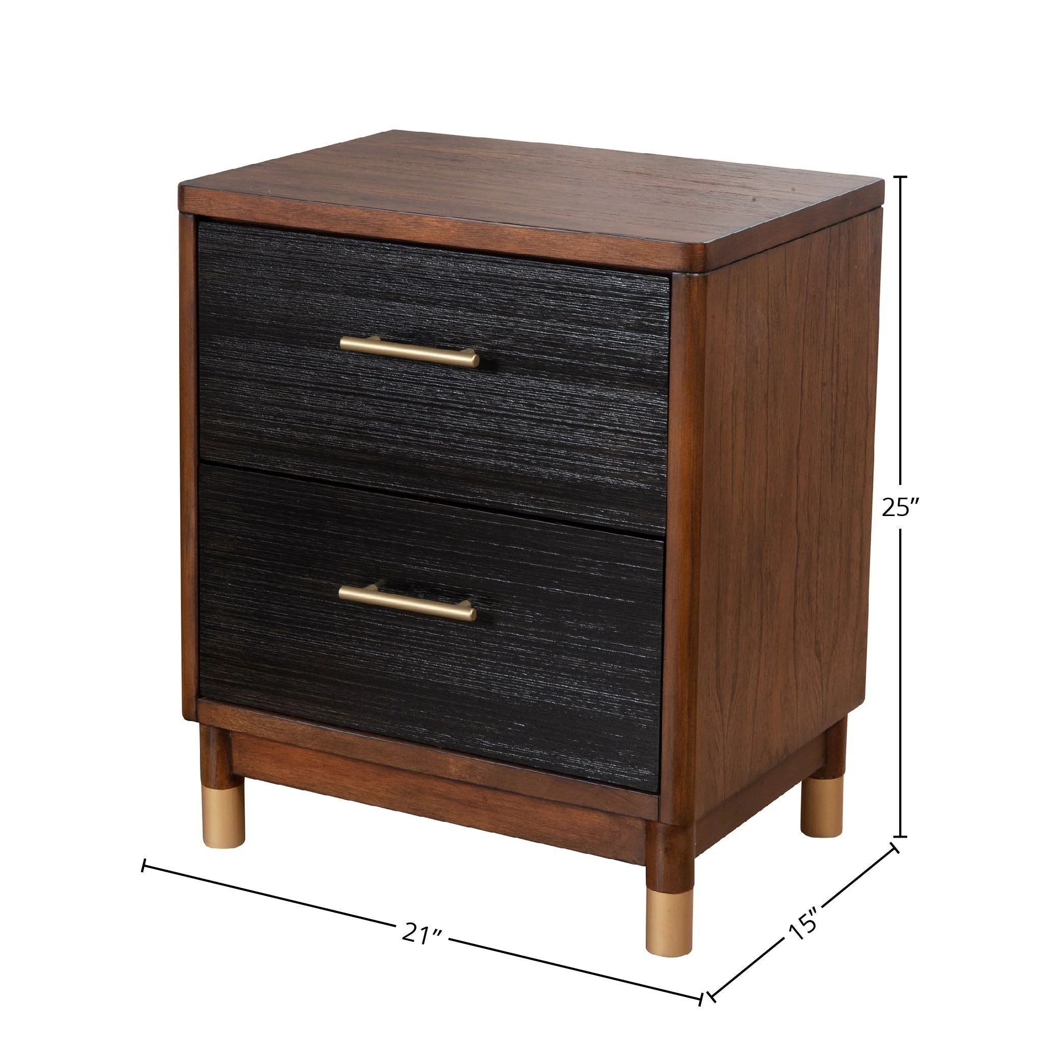 Alpine Furniture Belham 2 Drawer Wood Nightstand, Dark Walnut (Brown)