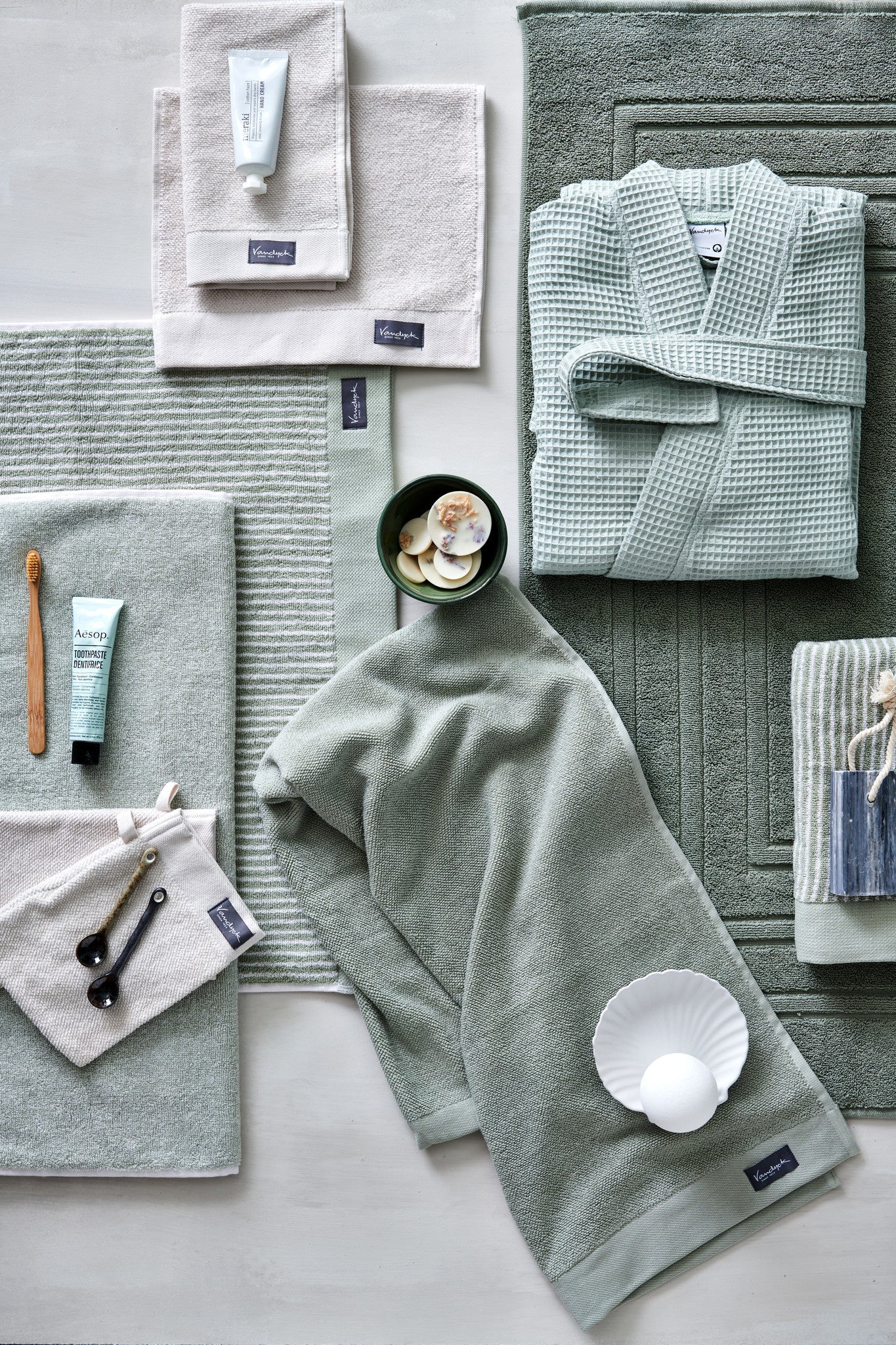 Washand Home Mouliné Smoke Green   Groen   Katoen