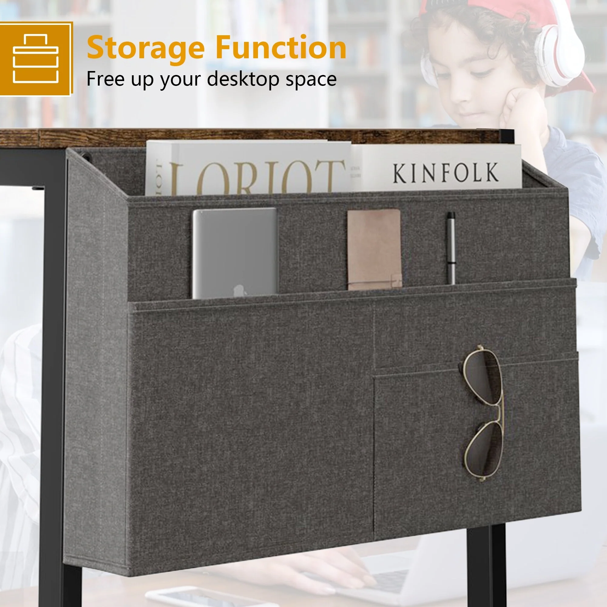 Futzca Computer Desk with Monitor Stand, Vintage Brown