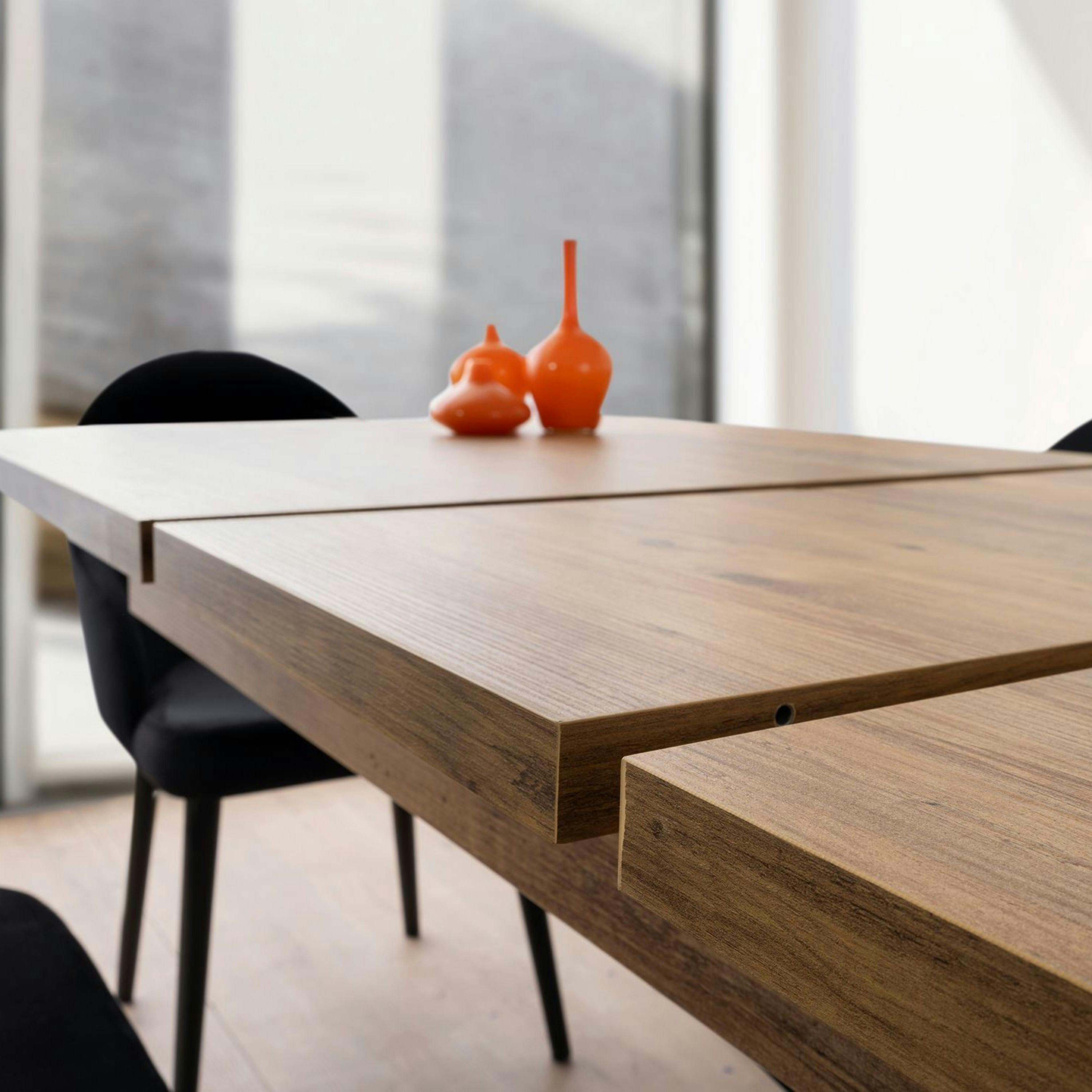 Table extensible effet chêne pied central 160-200 cm JENA
