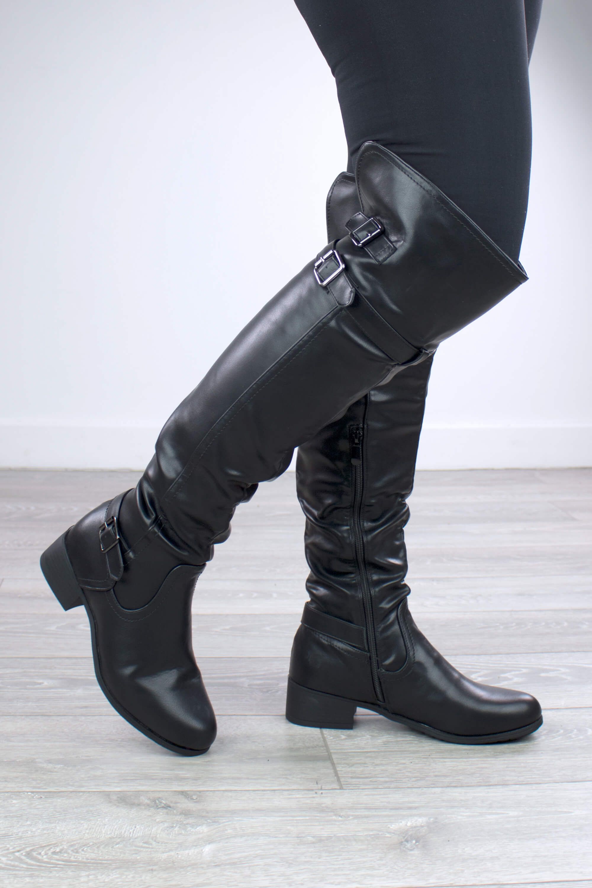 AJVANI Flat Buckle Straps Riding Over The Knee Boots