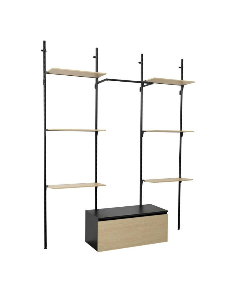 KALI - Dressing ouvert modulable en bois et métal - Noir