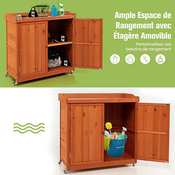 Abri de Stockage pour Outils avec 4 Roues Universelles et étagère Amovible 98,5X48X100 CM