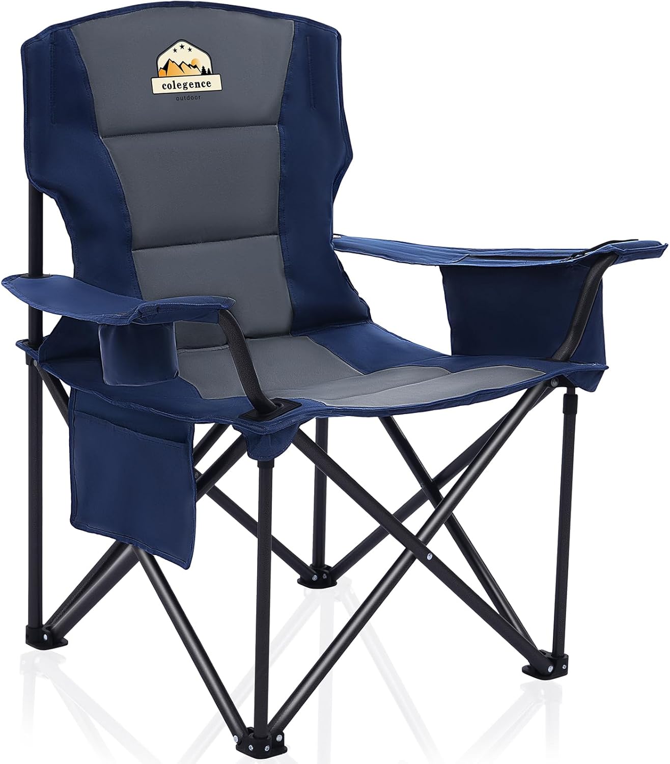 Colegence Oversized Folding Camping Chairs - 450 LBS Support Heavy Duty Camp Chair with Padded Cushion, Portable Outside Chairs with Carry Bag，Cooler, Cup Holder for Outdoor, Lawn, Sports - Blue